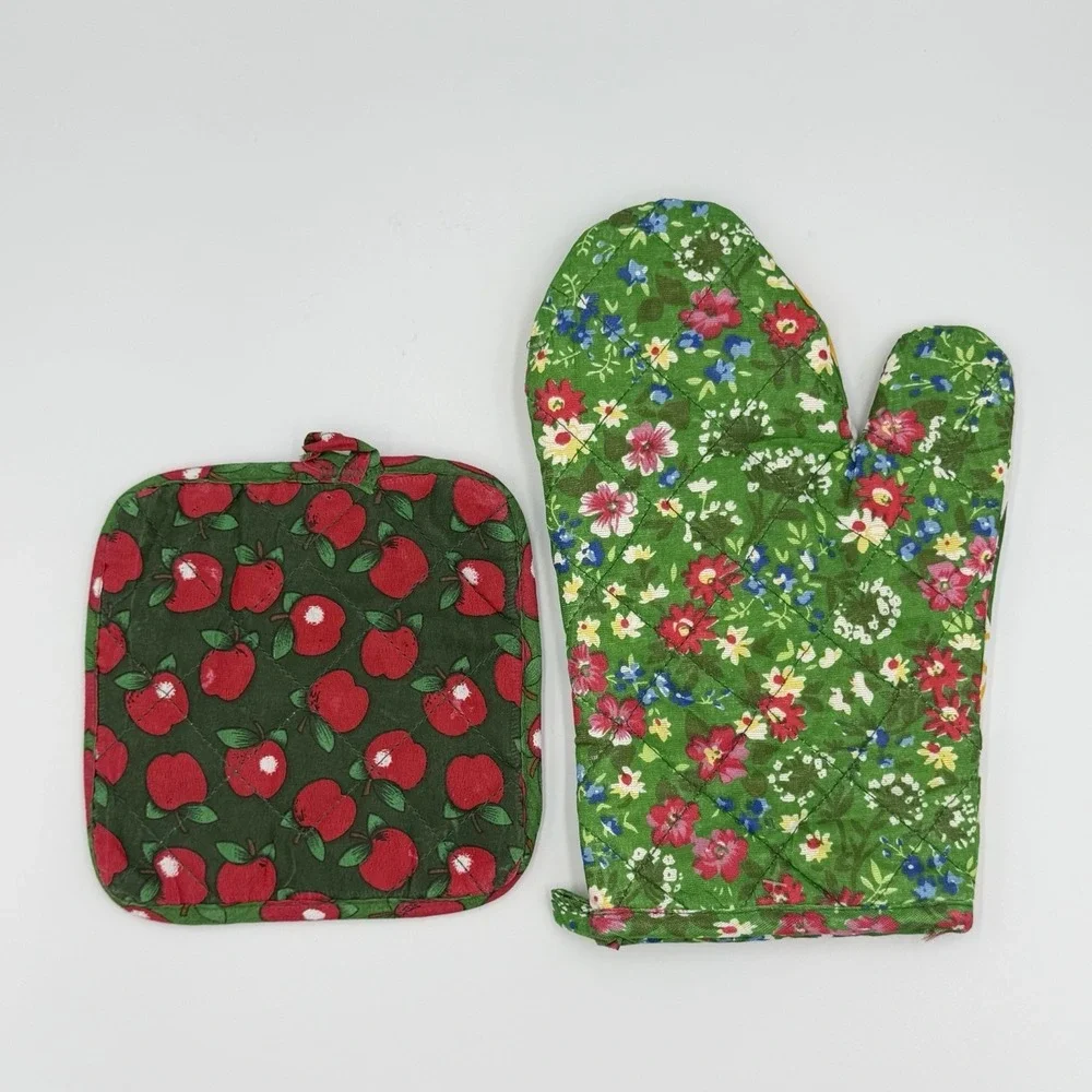 VTG Apple Kitchen Oven Mitt Potholder Set Cottagecore‎ Farmhouse Country 80s